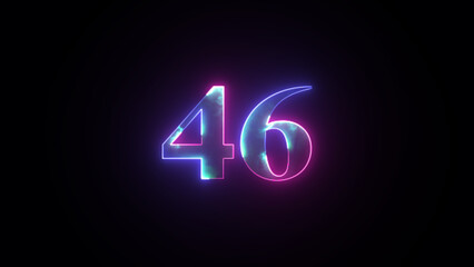 Abstract glowing neon number 46. Blue and purple neon futuristic effect. Trendy glow lighting
