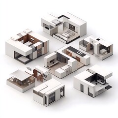 Modern Home Interior Design Concept with Modular Blocks.
