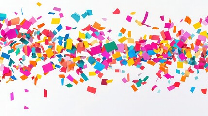 A confetti explosion border with colorful paper pieces flying outwards, isolated on a transparent background, perfect for celebrations or festive events.