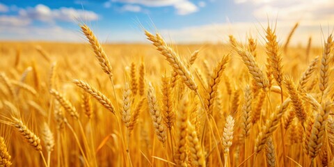 Fototapeta premium Golden wheat field closeup ready for harvest, wheat, field, golden, agriculture, farm, crops, harvest, rural, growth, nature