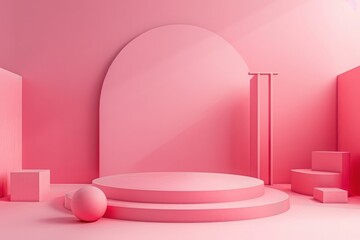 Minimal abstract pink background with podium