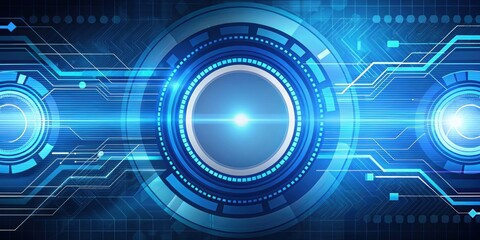 Obraz premium Abstract tech background with blue arrows, lines, and circles, blue, arrows, lines, circles, abstract, technology