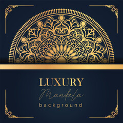 luxury golden mandala design in blue background