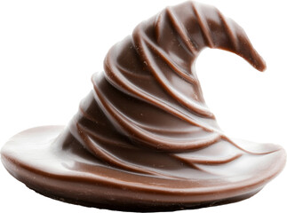 Chocolate wizard hat shaped confection, close-up. Magical sweets concept