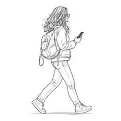 Obraz premium Woman Strolling Outdoors with a Backpack in Minimalist Style