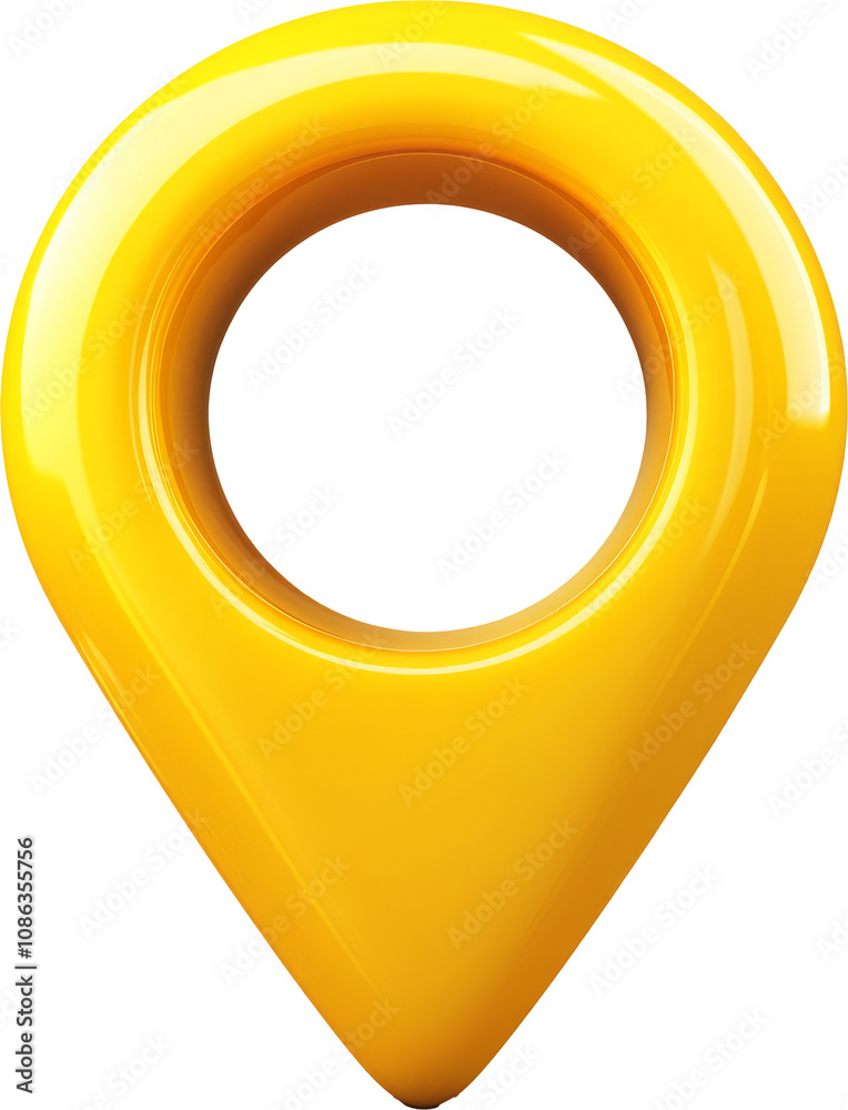 Poster yellow map pin on transparent background, navigation concept