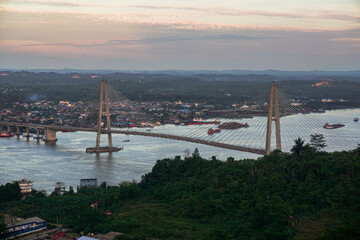 Achmad Amins Bridge, at dusk in Samarinda, Indonesia