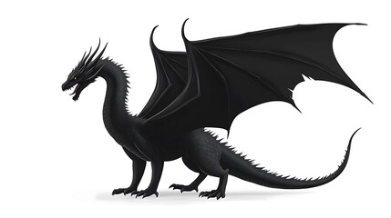 Obraz premium Black dragon silhouette standing fierce legendary mythical creature picture