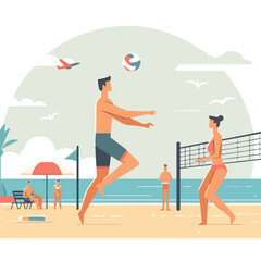 vector image of people playing volleyball