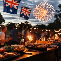 Australian Flag with Fireworks