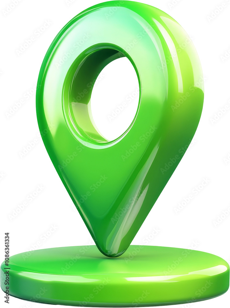 Poster green 3d location pin on transparent background, navigation and map symbol concept
