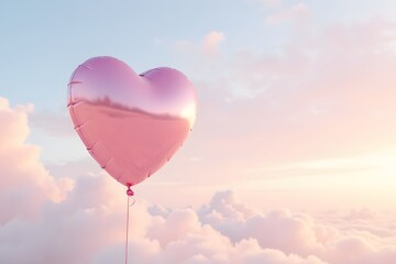 Obraz premium Heart-shaped balloon soaring in pastel skies at sunset