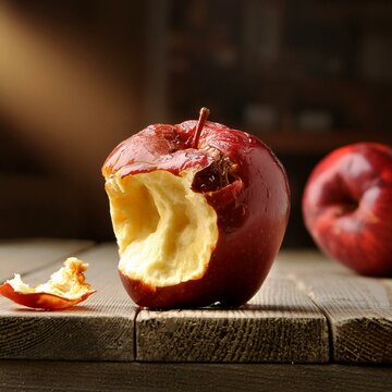 rotten apple on a wooden table