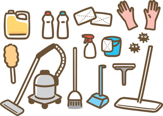 掃除道具のセットのイラスト