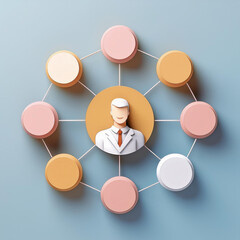 rank coordinator conceptual. Doctor network with connected circles in pastel colors.