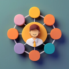 rank coordinator conceptual. 3D illustration of a person in a network diagram