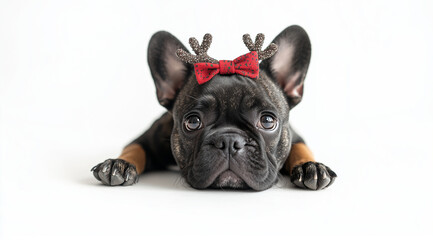 Fototapeta premium Christmas animals, dog in Christmas costume, generated by artificial intelligence, AI.