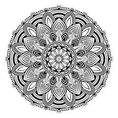 Vector art of a Mandala, with black and white drawing and ornament.