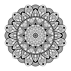 Vector art of a Mandala, with black and white drawing and ornament.
