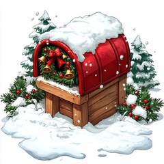 Festive Christmas Mailbox Covered in Snow