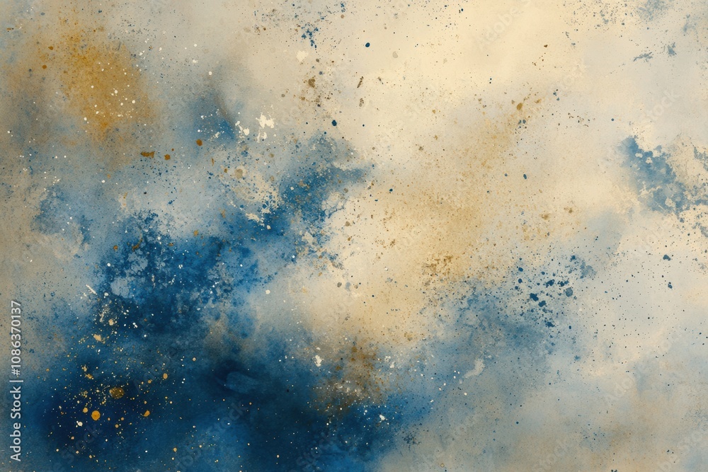 Aufkleber Vibrant watercolor textures with swirling shades of blue and gold create an abstract background filled with depth and artistic expression. Generative AI