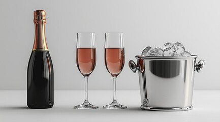 Champagne, glasses and a bottle of champagne, created with Generative AI technology.