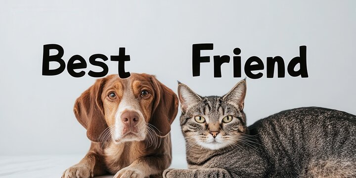 Two pets, a dog and a cat, relaxing together with the words "Best Friend" above them.