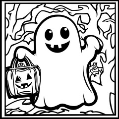 Obraz premium Cute Ghost Trick-or-Treating on Halloween