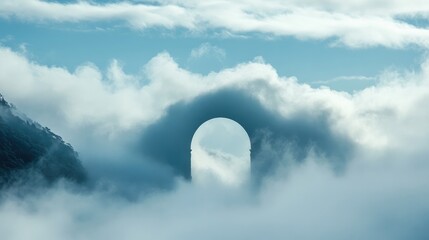 Mountain Archway Enveloped in Misty Clouds