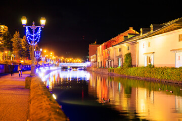 小樽運河のイルミネーションと秋夜景