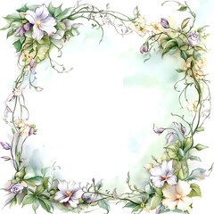 Fototapeta premium Watercolor Painting of a Floral Frame with White and Cream Flowers