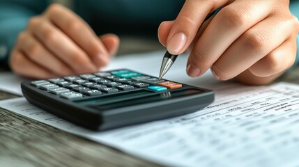 Modern Financial Organization - Flat Design of Person Managing Personal Finances with Calculator and Spreadsheet, Copy Space Available