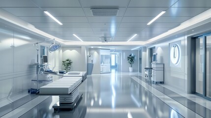 Emergency care action hospital corridor medical environment sterile setting wide-angle view health services for seo impact