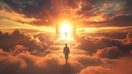 Celestial Gateway A Man Walks Towards Heaven