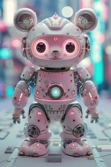 Fototapeta premium Cute White Robot with Pink Accents and Big Eyes