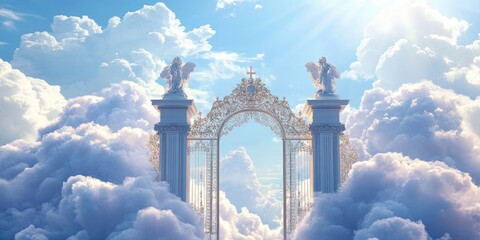Angelic Gate Amongst Heavenly Clouds In Bright Sunlight
