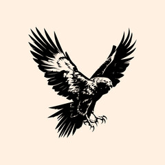 vector animal illustration, logo, silhouette of an eagle with wide wings