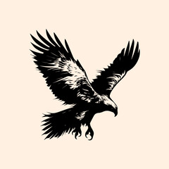 vector animal illustration, logo, silhouette of an eagle with wide wings