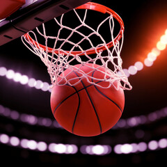 Fototapeta premium A basketball mid-swing into the net