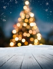 christmas tree in snow, snow, gold, night, bokeh, celebration, bright, 