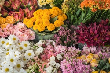 A Colorful Bouquet of Flowers in a Market.