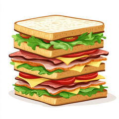 classic club sandwich stacked high with layers of meat, cheese, and fresh vegetables,