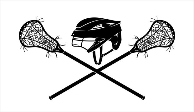 Women's Lacrosse Sigil, Sports Helmet and Lacrosse Stick Silhouette 