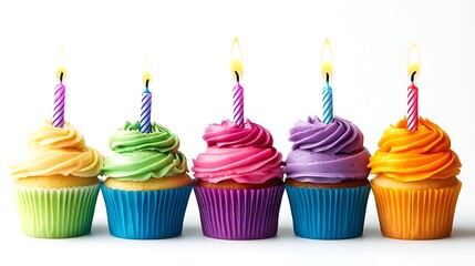 Colorful Birthday Cupcakes with Candles