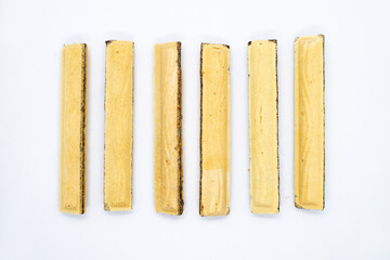 Wafer stick filled with chocolate cream isolated on white background