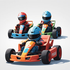 Go kart racer character in red uniform. professional driving race sport competition in cartoon illustration