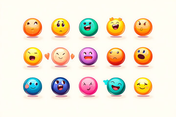 A collection of colorful emoji faces expressing various emotions and feelings.
