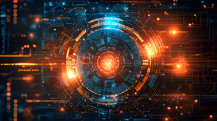 Obraz premium Futuristic Digital Technology Abstract with Luminous Patterns and Neon Glow