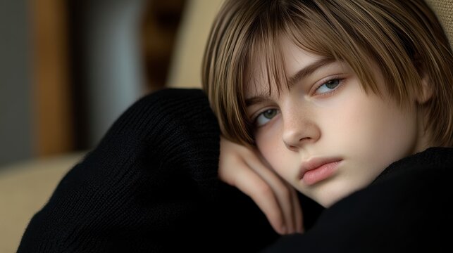 Thoughtful Androgynous Person in Introspective Pose - Powered by Adobe