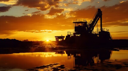 Fototapeta premium 65. A sunset view of a dewatering plant with machinery silhouetted